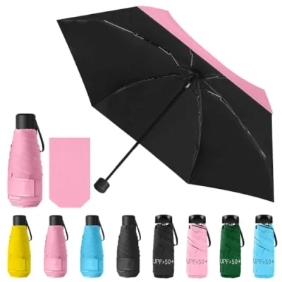 Image of Vicloon Mini Travel Umbrella, Pocket Pink Portable Compact Folding Small Light Weight Waterproof Rain and Sun Umbrella