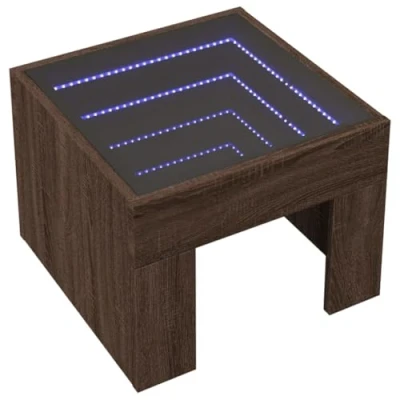 Image of vidaXL Brown Oak Coffee Table with RGB LED Infinity Mirror End Side 40x40x30 cm Engineered Wood