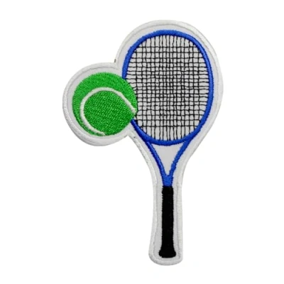 Image of WASPRO Tennis Ball Patch, Racket Embroidered Iron on Sew Patch Badge for Clothes etc. 8x7.5cm