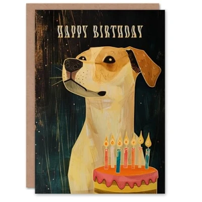 Image of Artery8 Birthday Card Jack Russell Terrier Dog Lover Cake Candles For Him Man Male Dad Brother Son Papa Grandad Greeting