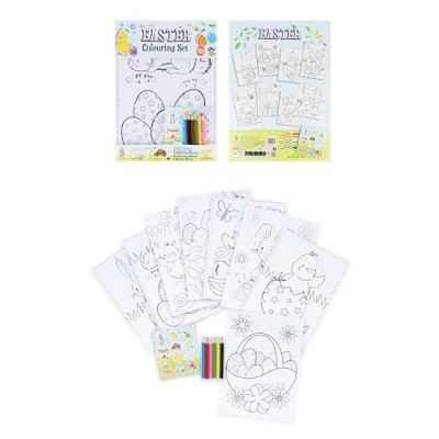 Image of HENBRANDT Single Easter Colouring Set with 8 Sheets and 6 Mini Pencils A4 Children’s Spring Crafts Activity Pack Egg Hunt Party Favours for Boys Girls