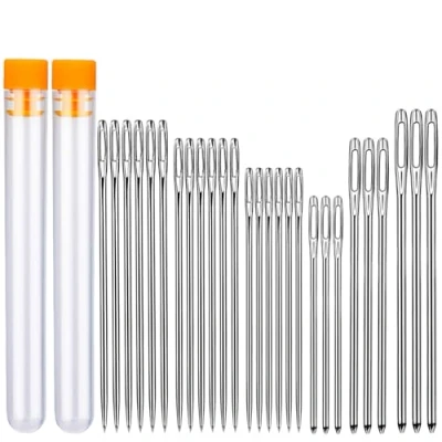 Image of 39 Pcs Big Eye Sewing Needles Kit, 3 Sizes Pointed Stitching with Blunt Large Needles, Leather Hand for Knitting