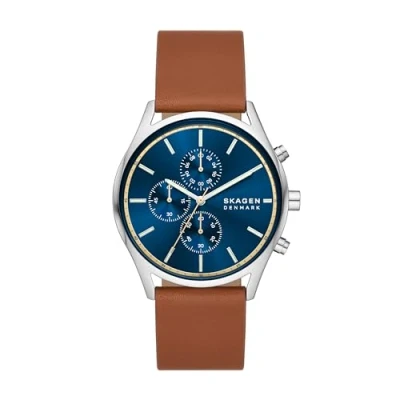 Image of Skagen Analog Blue Dial Men&#039;s Watch SKW6916, Brown, strap