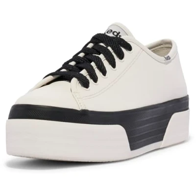 Image of Keds Women&#039;s Triple Up Leather, White/Black Bumper Foxing Stripe, 6 UK