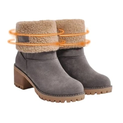 Image of Dirfuny Chunky Heel Boots Shoes Comfortable Winter for Women with Warm Shoes, Chic Women, Girls, Ladies