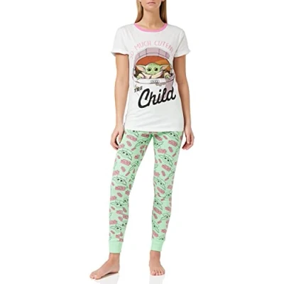 Image of Star Wars Mandalorian Womens Pyjamas Baby Yoda Pjs, Sizes UK 8 to 22, Official Gifts for Women (20 22) White