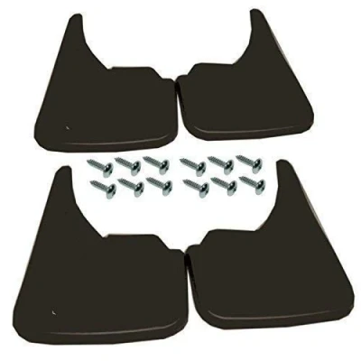 Image of 4 Universal Fit Black Front and Rear Unishield Mudflaps Complete With Mounting Screws Easy Rubber Mud Flaps/Guards