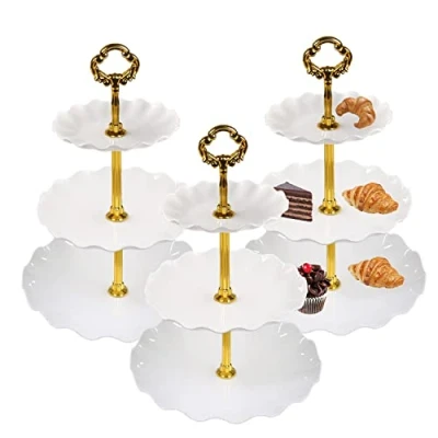Image of Quanerba (3 Pack) 3 Tiers Cake Stands, Display Plastic, Reusable Afternoon Tea stands Fruit Dessert Candy Buffet Cookies Door For Baptism Baby Birth Blue Communion Wedding Graduation