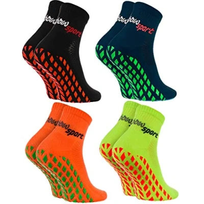 Image of Rainbow Socks Women Men Terry Sport Non Slip Ankle 4 Pairs Black Blue Orange Green Size UK 6 / EU 36 38