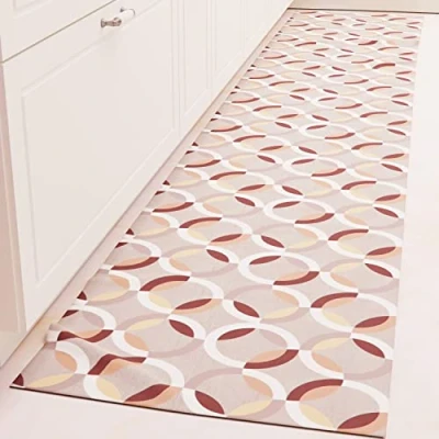 Image of PETTI Artigiani Italiani Kitchen Rug Runner Non Slip and Washable 52 x 280 cm Design Circle Beige 100% Made in Italy