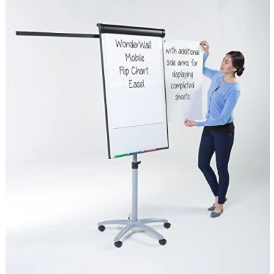 Image of Wonderwall Mobile Magnetic Flipchart Easel with Integral Dry Wipe Whiteboard and 2 Extendable arms Ideal for Education, Training &amp; Office presentations