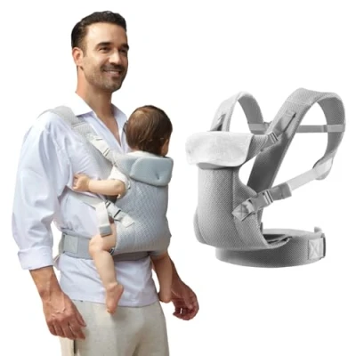 Image of IULONEE Baby Carrier from Newborn Adjustable Toddler Wrap with Detachable Bibs Ergonomic Infant Sling Front Back Carry for 3 36 Months Light Gray