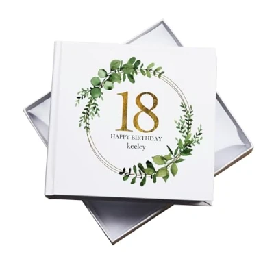 Image of Personalised 18th Birthday Gift for her Photo Album Gold Wreath Design