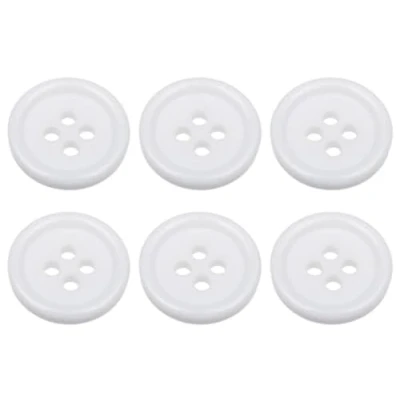 Image of Pack of 6 White Sew on 15mm Round Buttons Flat 4 Holes 24L 24 Ligne