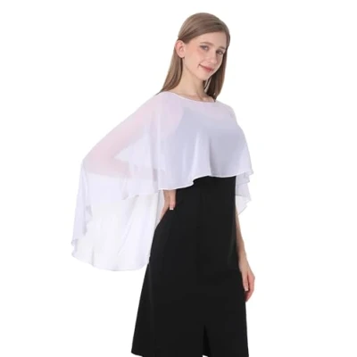 Image of Chiffon Capes Soft Shawls and Wraps Capelets for Bridesmaid Wedding Formal Party Evening Dresses White One Size