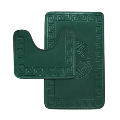 Image of GC GAVENO CAVAILIA Memory Foam Bath Mat Non Slip Extra Soft Highly Water Absorbent Bathroom Sets 2 Piece Greek Toilet Rug (50 x 80 cm) &amp; Pedestal Set 40 Washable Green