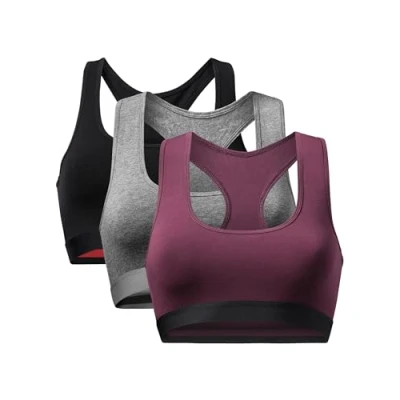 Image of DANISH ENDURANCE Bralettes for Women, Non Wired Bra, Organic Cotton, Racer Back Comfort, Bras Women Multipack, 1 or 3 Pack, Multicolour (1x Black, 1x Dark Grey, Wine) L