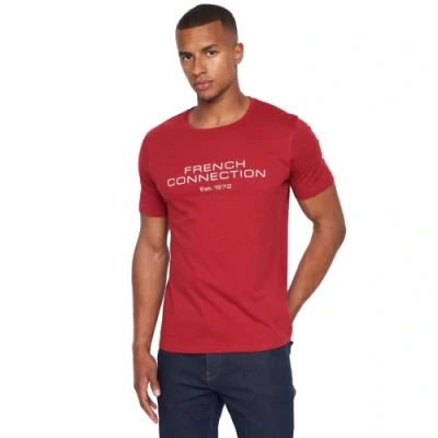 Image of French Connection Mens Premium Half Sleeve Crew Neck T Shirt with Letter Print Logo Design(XL,Fischer DEEP RED)