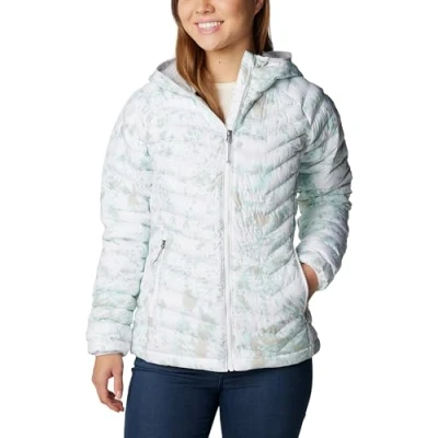 Image of Columbia Women&#039;s Powder Lite Hooded Jacket, Puffer White Flurries Print, Size L