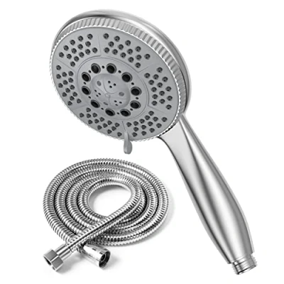 Image of Vinabo Shower Head + 1.5 m Flexible Steel Hose, 5 Functions, Multifunctional High Pressure, ABS Chrome Spray, Anti Limescale Spray with Nozzle