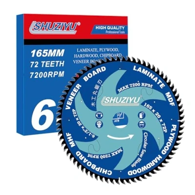 Image of LSHUZIYU, 165mm 72T, Thin Kerf 1.6mm. Centre hole 20mm with 15.88mm Washer. Wood Cutting Circular Saw Blade, For Cordless Saw.