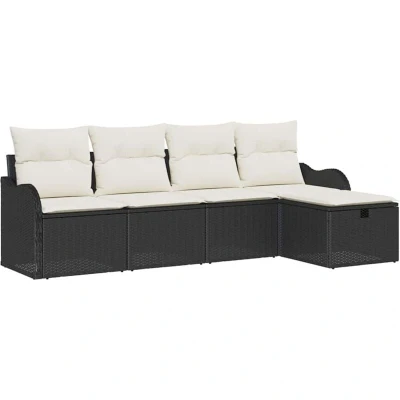Image of vidaXL 5 Piece Garden Sofa Set with Cushions Black Poly Rattan