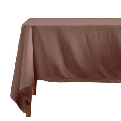 Image of HOMESCAPES Chocolate Cotton Tablecloth 6 to 8 seater Large Rectangular 137 x 228 cm (54 90 Inches) Washable Hand Woven 100% Plain with Decorative Ladder Stitch Edge