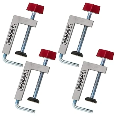 Image of Milescraft 7209 Universal Fence Clamp 4 Pack for Mitre Saws, Router Tables, Table Saws Clamping Squares 3/8&quot; Rod Rigid Aluminum Body Woodworking Clamps
