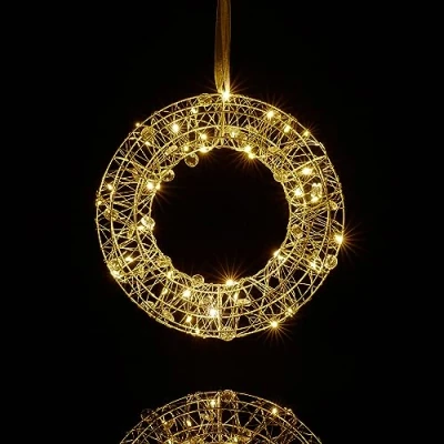 Image of Relaxdays LED Light Wreath, Window Ornament, Autumn, Hang Up Christmas Decor, Battery Powered, Ø 25cm, Silver, Iron, 25 x 5 cm