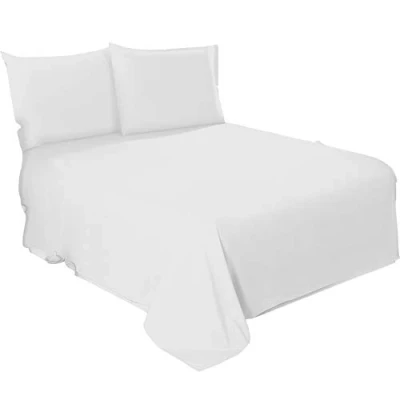 Image of Looms &amp; Leaves Cotton Blended Soft Flat Sheet Bed Sheets Single Double King (WHITE, HOUSE WIFE PILLOW CASE PAIR)