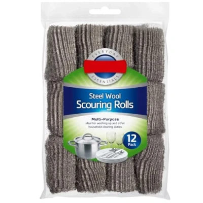 Image of Zale Yardley Steel Wool Scouring Roller Pack of 12, Scrubbing Pad, Washing Up Scourer Non Scratch Wire Brush Scrub Easy Grip Cleaning Pots Pans
