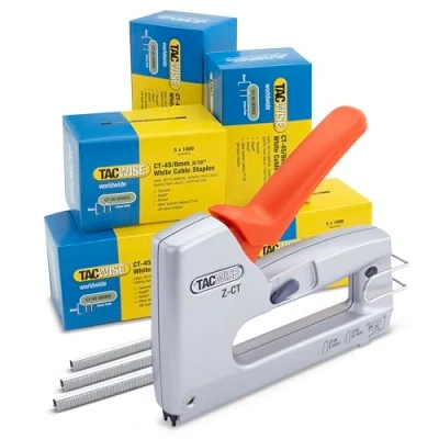 Image of Tacwise 1787 Z CT Heavy Duty Duo Metal Cable Tacker with 25,000 White Staples, Uses 45 and 60 Staples