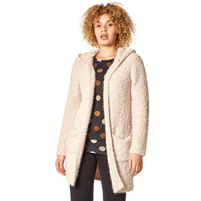 Image of Roman Originals Women Fluffy Cardigan Ladies Winter Cardi Longline Edge to Ombre Coatigan Casual Sparkly Glittery Jacket Knitwear Knitted Autumn Fleecy Cosy Soft Coats Plain Pink Size 20
