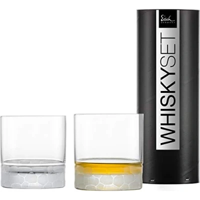 Image of EISCH Crystal Whisky Glasses HAMILTON Set of 2 handcrafted 13.5 oz Tumblers in Germany with thick weighted bottom Perfect for Bourbon, Cognac, Scotch, Irish &amp; old fashioned Cocktails