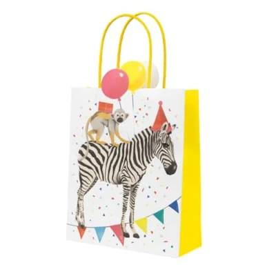 Image of Talking Tables 8 x Safari Animal Themed Paper Party Bags for Girls &amp; Boys Baby Shower Jungle Zoo, Madagascar Eco Friendly Treatbags Kids Birthdays