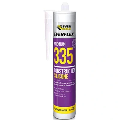 Image of Everbuild Everflex 335 Premium Construction Silicone Sealant Low modulus Quick Curing Anti Mould Grey 295ml