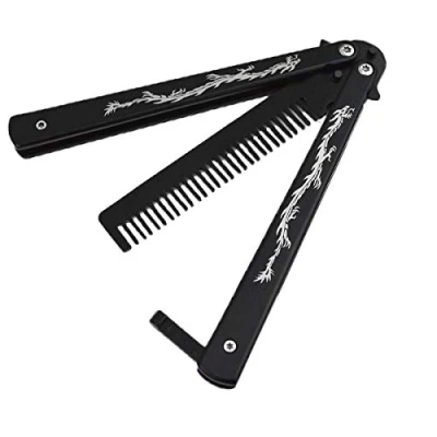 Image of Funtuan Dragon Totem Stainless Steel Practice Butterfly Knife Trainer and Comb (Black)