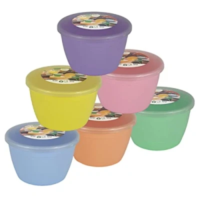 Image of Just Pudding Basins Pastel Colours 1/2 Pint 0.5pt Basin and Clear Lid Pack of 6 Plastic Steaming Bowls 1 Each Colour (Rainbow)