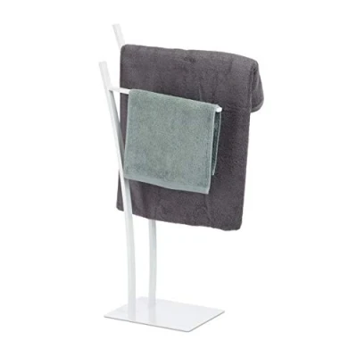 Image of Relaxdays 2 Rail Double Stand, Freestanding Towel Holder, Bathroom Valet, White, HWD 88 x 43 24 cm