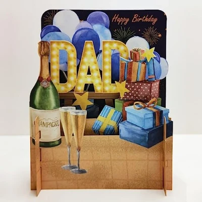 Image of Happy Birthday Dad Champagne 3D Pop Up Greeting Card by Alljoy Cards MN053