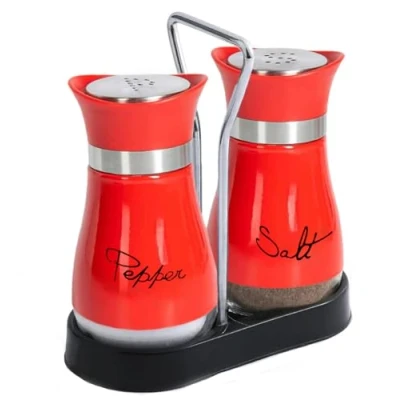 Image of GJIE Pack of 2 Salt and Pepper Pots Shaker Set Pot Kitchen Accessories (Red)