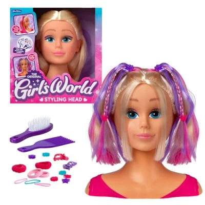 Image of John Adams Girl&#039;s World Styling Head: style &amp; accessorise with pink hair that really grows Fashion Dolls Ages 4+