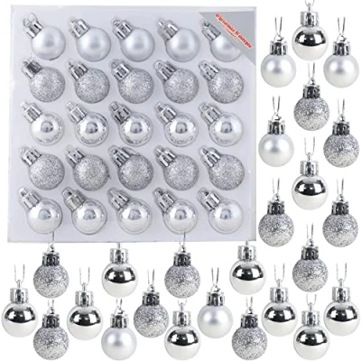 Image of Christmas Concepts® Pack of 25 25mm (1&quot;) Mini Tree Baubles Shiny, Matte &amp; Glitter Decorated (Silver)