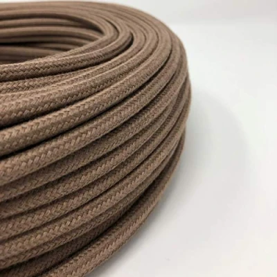 Image of Textile cable for lamps, fabric 2 core (2 x 0.75 mm²), brown barley cotton Made in Italy