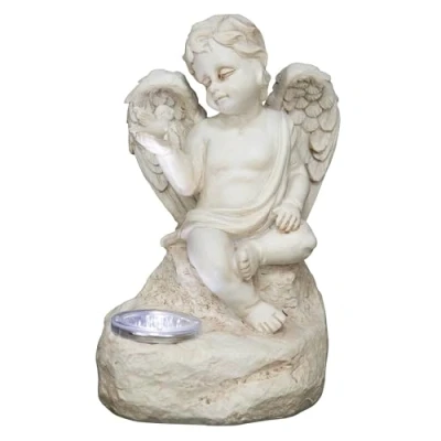 Image of GardenKraft 11109 Cupid Outdoor Solar Light/Angel Graveside Ornament/Durable Weather Resistant Material/Efficient LED Lighting/White Colour