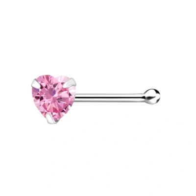 Image of The Goldmine 925 Sterling Silver Nose Stud with 3mm CZ Heart, short Ball Shape End Pin (Pink)