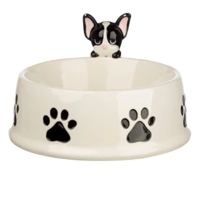 Image of Puckator Dog Squad French Bulldog on Rim Ceramic Pet Food Water Bowl Cat Bowls Feeding &amp; Watering Supplies for Cats Essentials Dogs