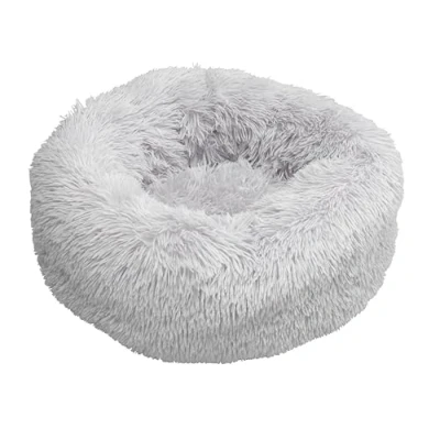 Image of House of Paws Comfy &amp; Calming Faux Fur Grey Donut Winter Pet Bed
