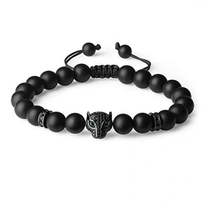 Image of COAI Semi Precious Gemstone Leopard Bracelet for Men Beaded Men, Onyx