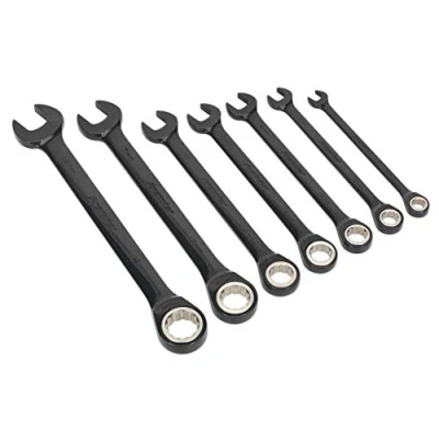 Image of Sealey Premier Combination Ratchet Spanner Set 7pc Black Series Metric